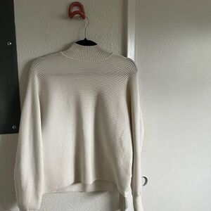 Bershka Cream Ribbed Mock Neck Sweater
